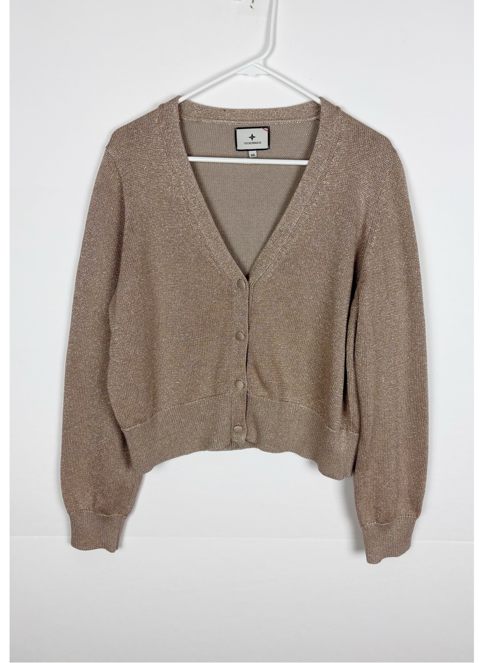 Tuckernuck Cardigan Sweater Metallic Gold V Neck Size XXL Shimmer